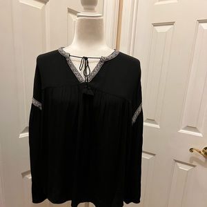 Madewell Black Peasant Boho Top Woven Tassel Ties Size Small